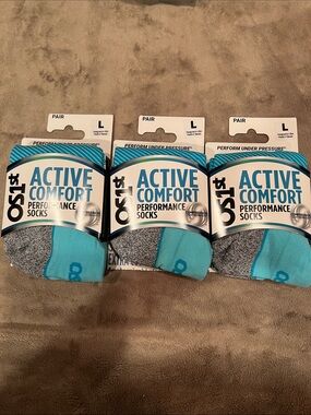 OS1ST Active Comfort Performance Socks - Aqua & Gray, Large (3 Pack)